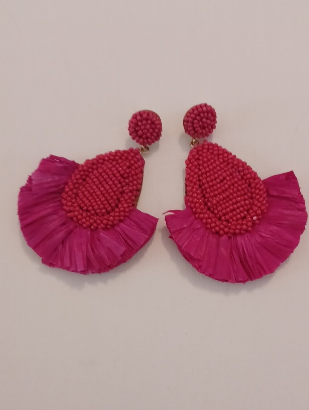 Handcrafted Hot Pink Beaded Fan Earrings